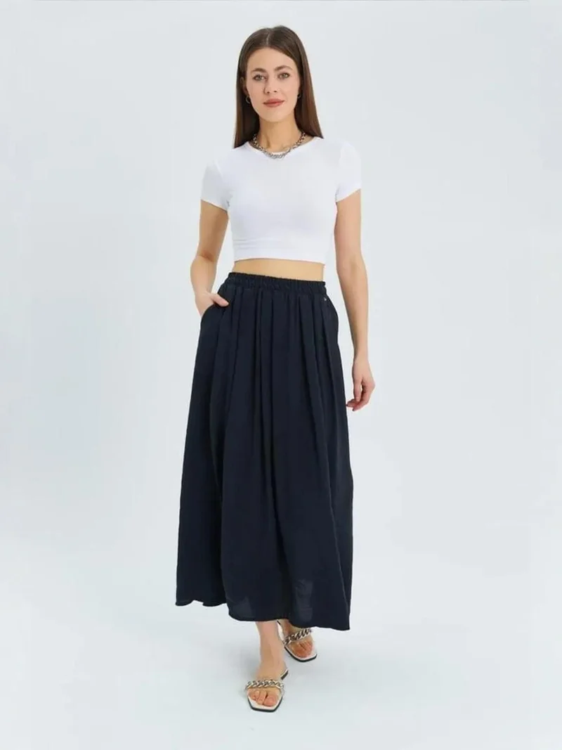 MixRay Mixray High-Waisted Long Skirt with Pockets